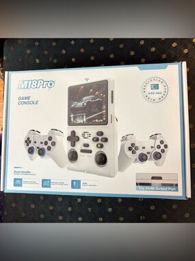 M18Pro White Handheld Game Console with Dual Controllers. NWT.